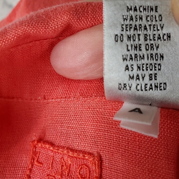 Chico's Linen Long Button Front Shirt Coral Size 3=XL Travel Breathable - Picture 11 of 12